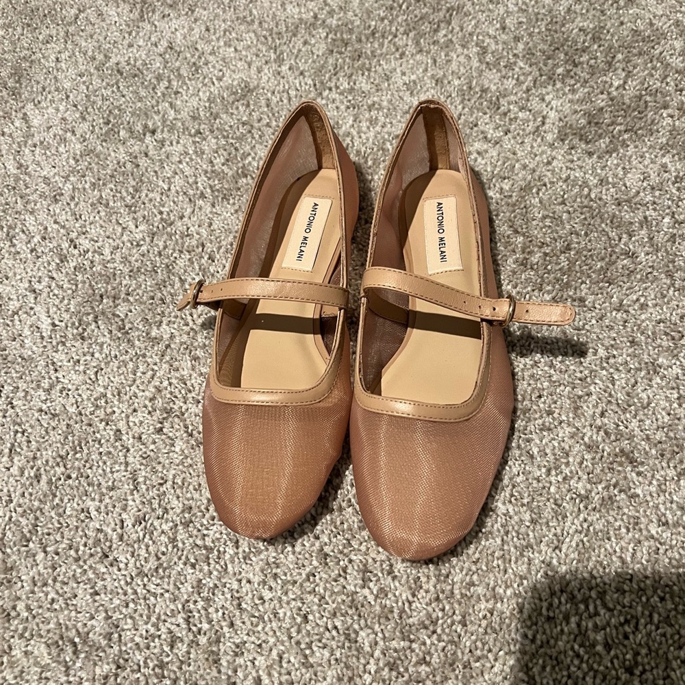 Mesh Tan Mary Jane Flats